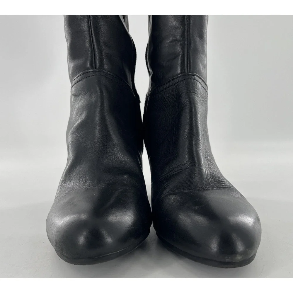 Nine West Knee High Leather Tall Dress Boots Black 9 Mid Heel Side‎ Zip Alysia